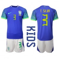 Billiga Brasilien Thiago Silva #3 Barnkläder Borta fotbollskläder till baby VM 2022 Kortärmad (+ Korta byxor)